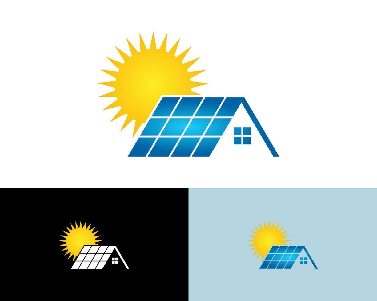 Vector illustration logo design of self-sufficient house with solar panels. Flat style. Environmental and sustainable green business.