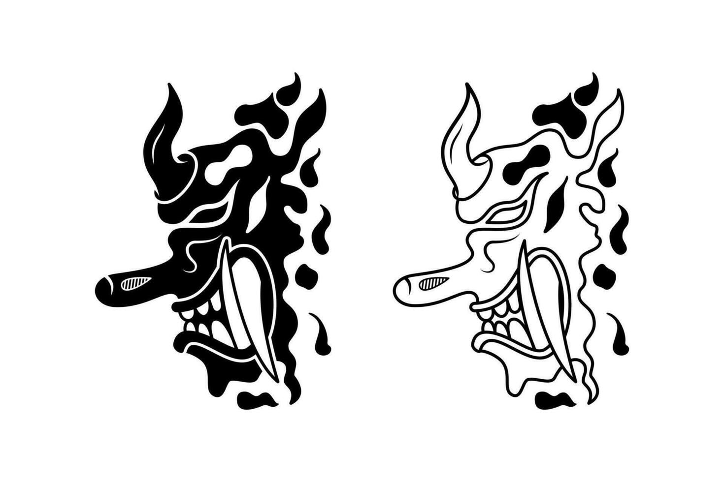 black and white tengu demon vector illustration in Japanese style. line art and silhouette. used for decoration, mascot logo, clothing and t-shirt design