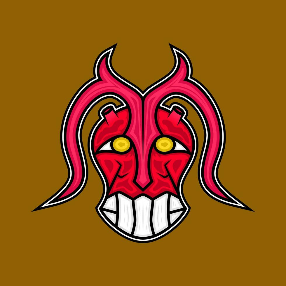 abstract illustration of red devil head with horns and teeth. suitable for mascot designs, stickers and t-shirts vector