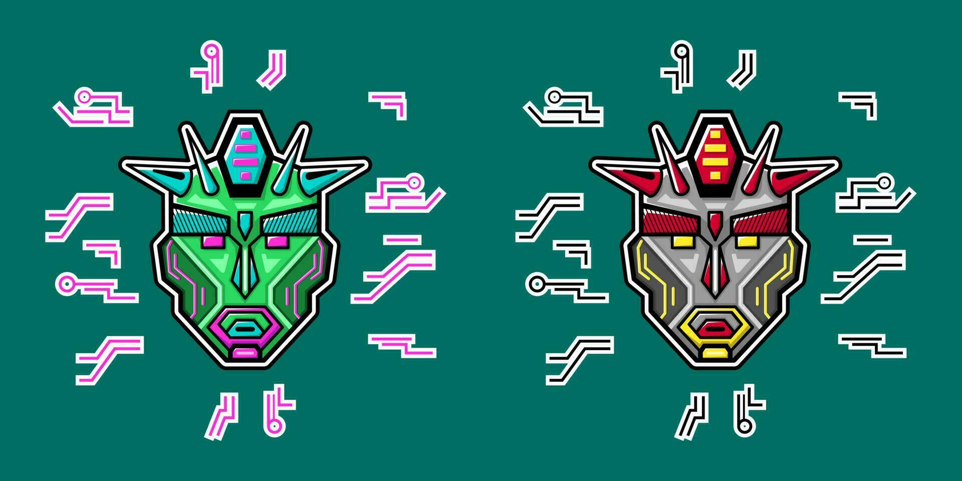 vector illustration of a robot head with horns and colorful. suitable for gaming logos, stickers and t-shirt designs