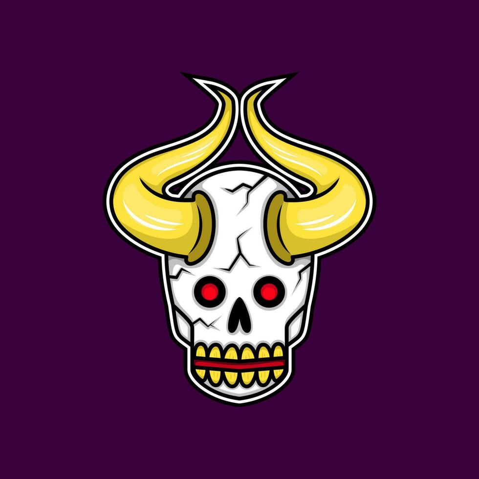 illustration of a skull with red eyes and yellow horns. spooky and scary. suitable for halloween, mascot and t shirt designs vector