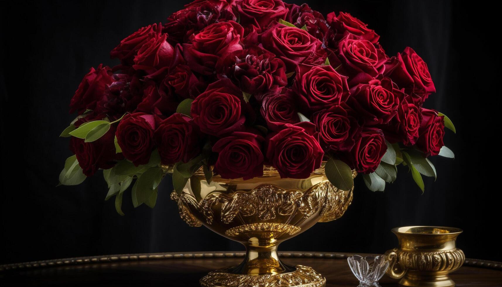 Bouquet of elegance on wooden table centerpiece generated by AI photo