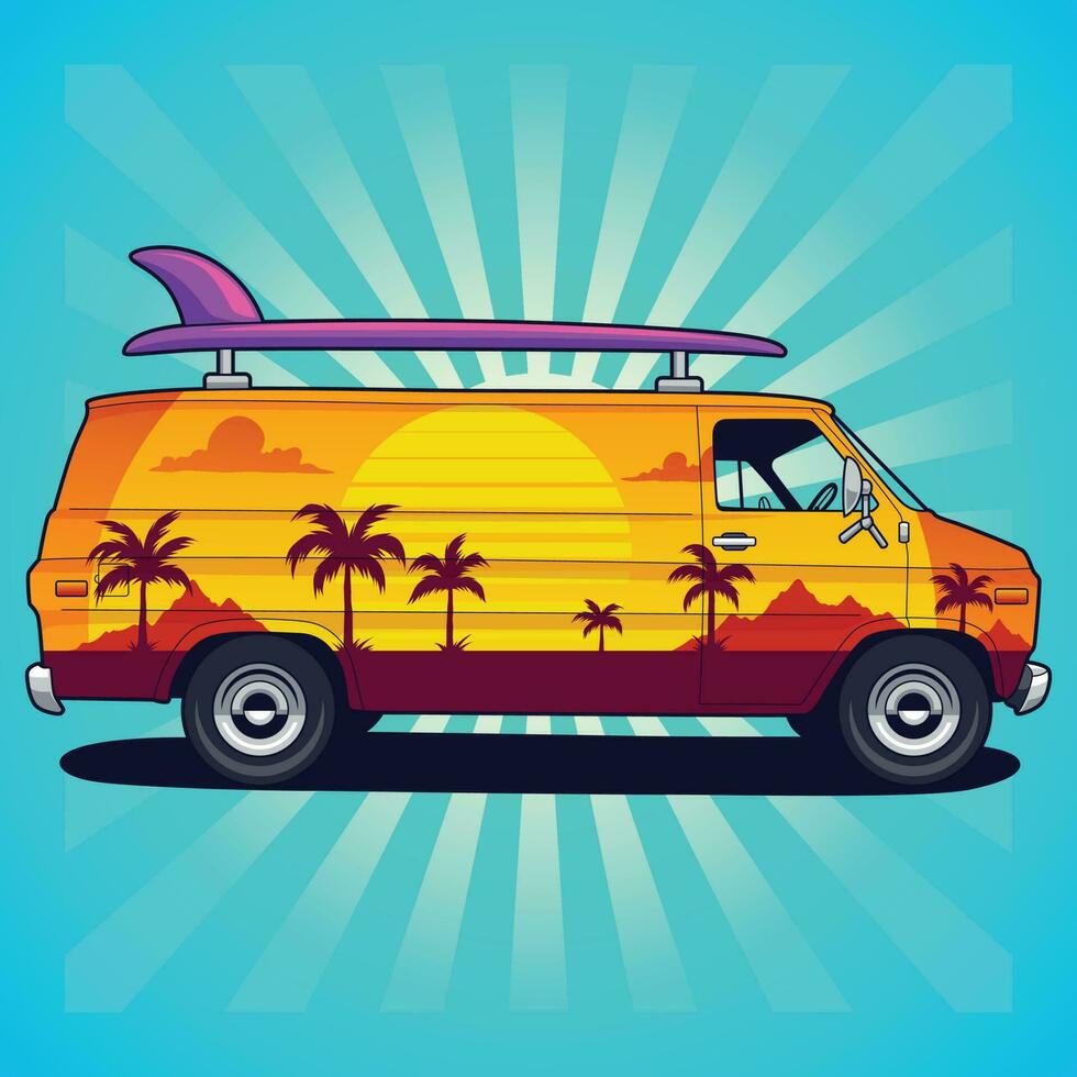 Retro summer van car vector