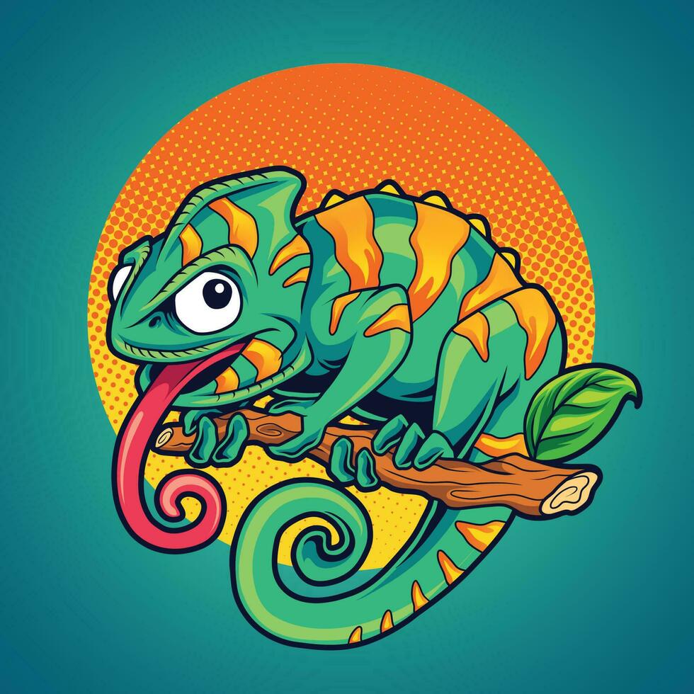 Chameleon cute cartoon vector