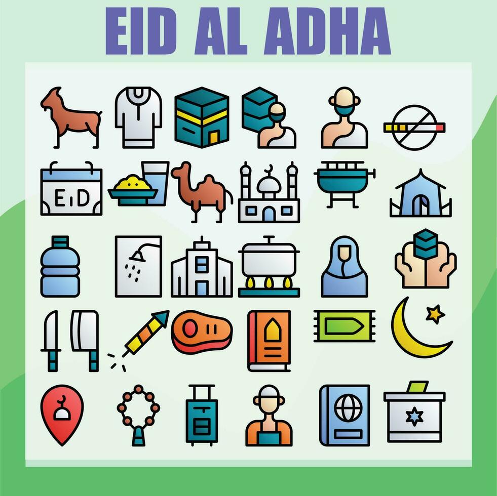 eid Alabama adha línea lleno icono paquetes vector