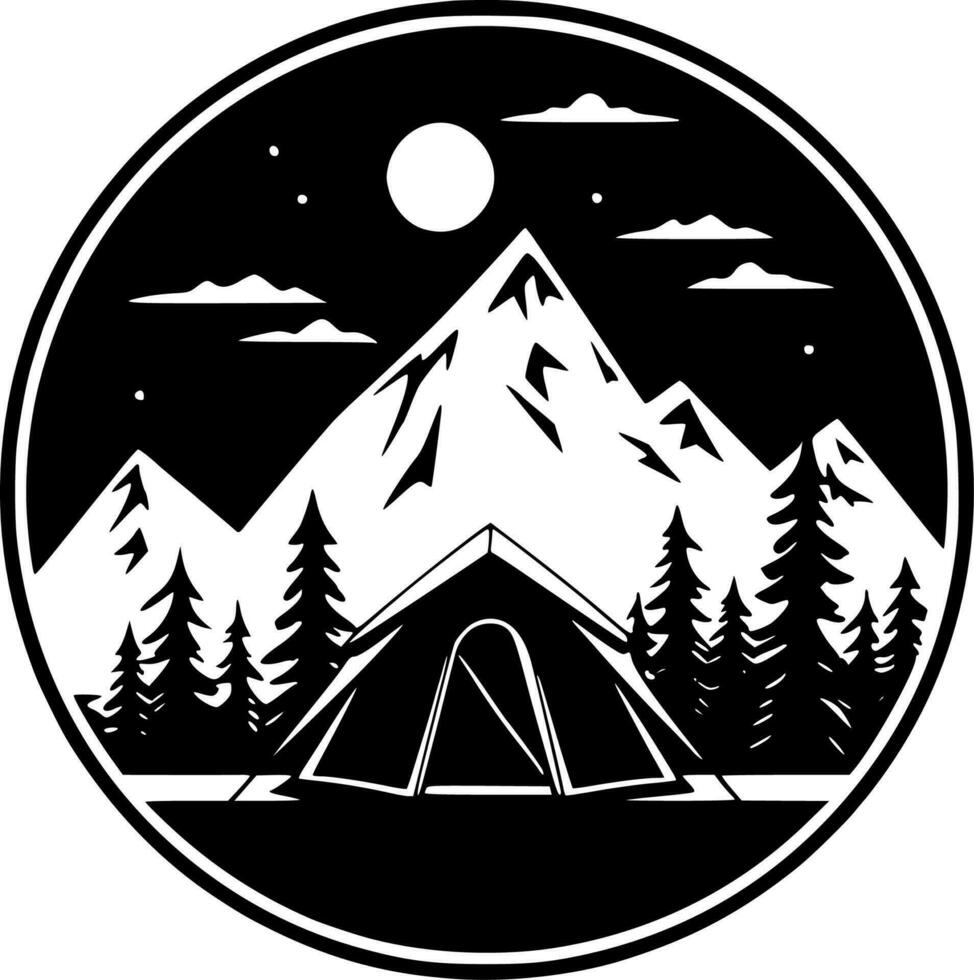 Camping - Black and White Isolated Icon - Vector illustration