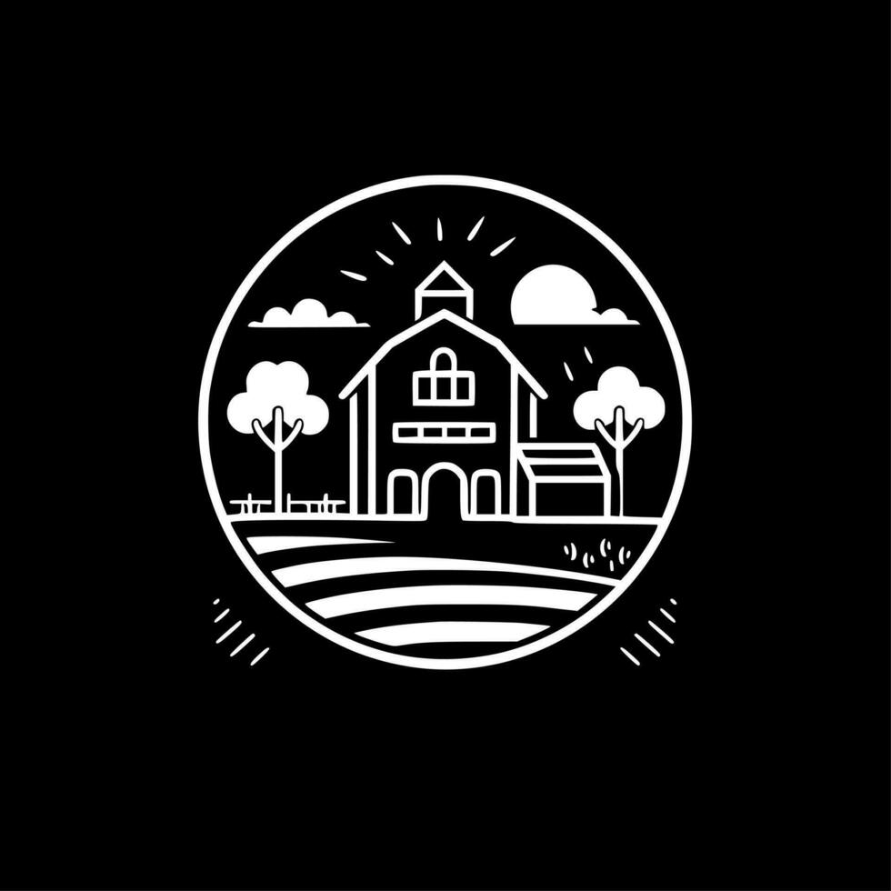 Farm, Black and White Vector illustration