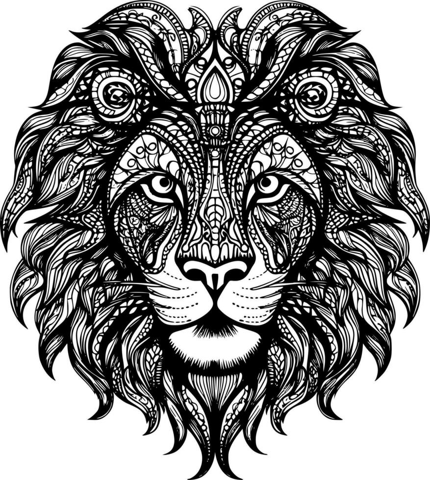 Lion, Black and White Vector illustration