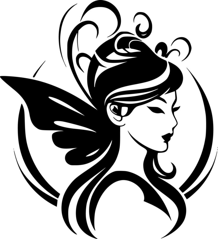 Fairy, Black and White Vector illustration