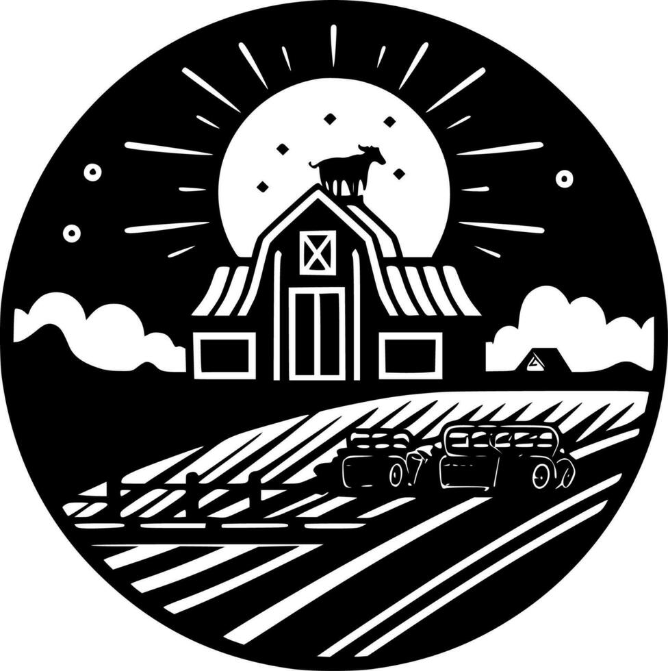 Farm, Black and White Vector illustration