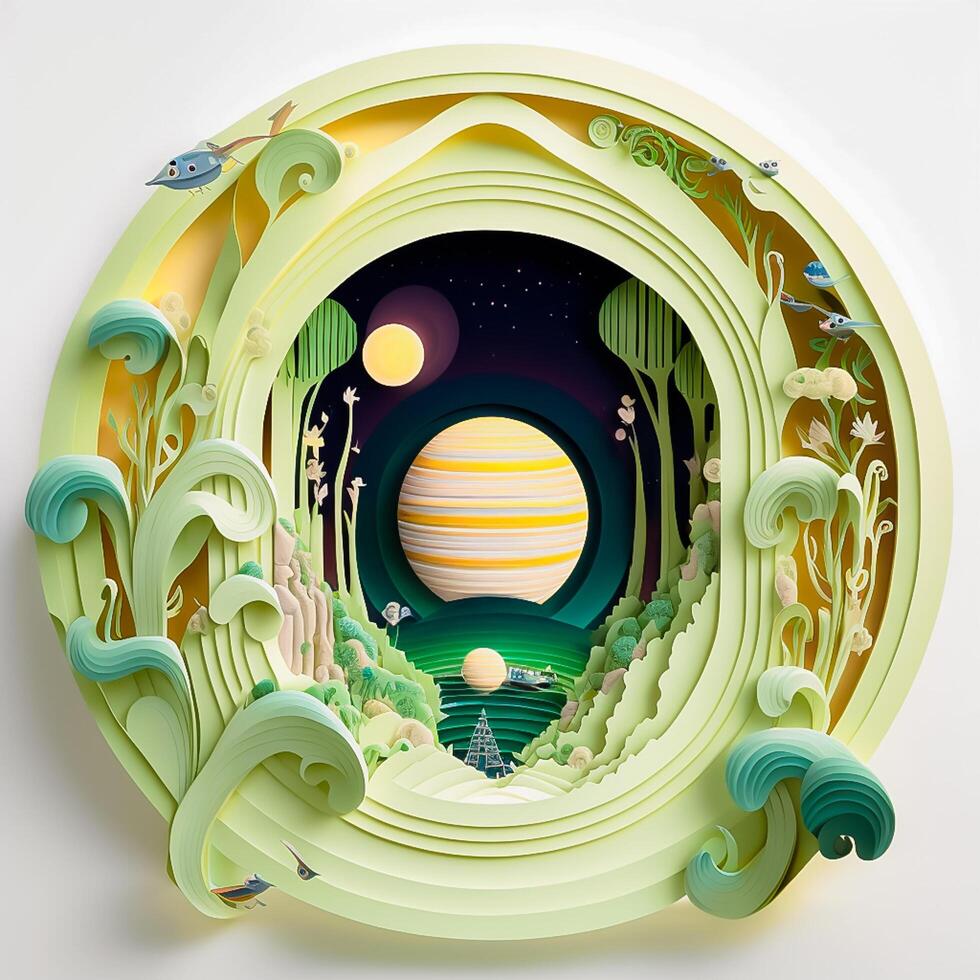 multidimensional paper cut craft, paper illustration photo