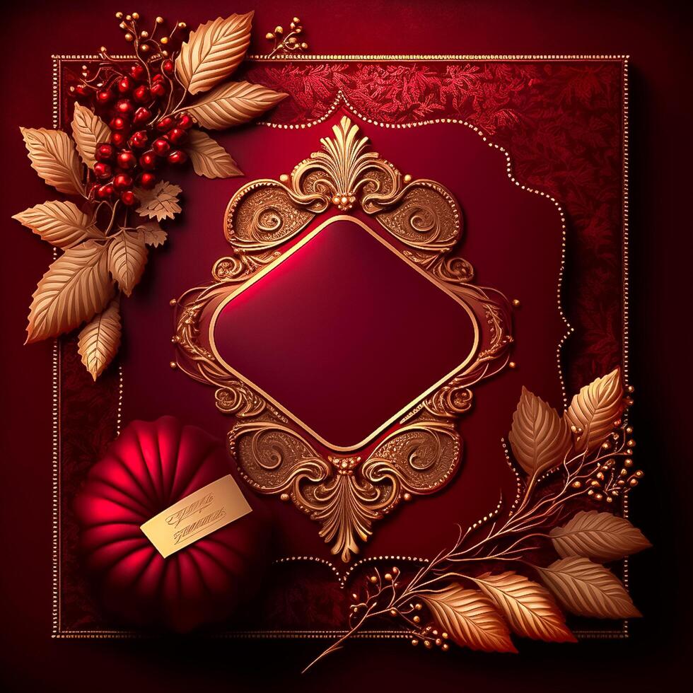 dark red scrapbooking page symbols and golden filigree embellishments photo