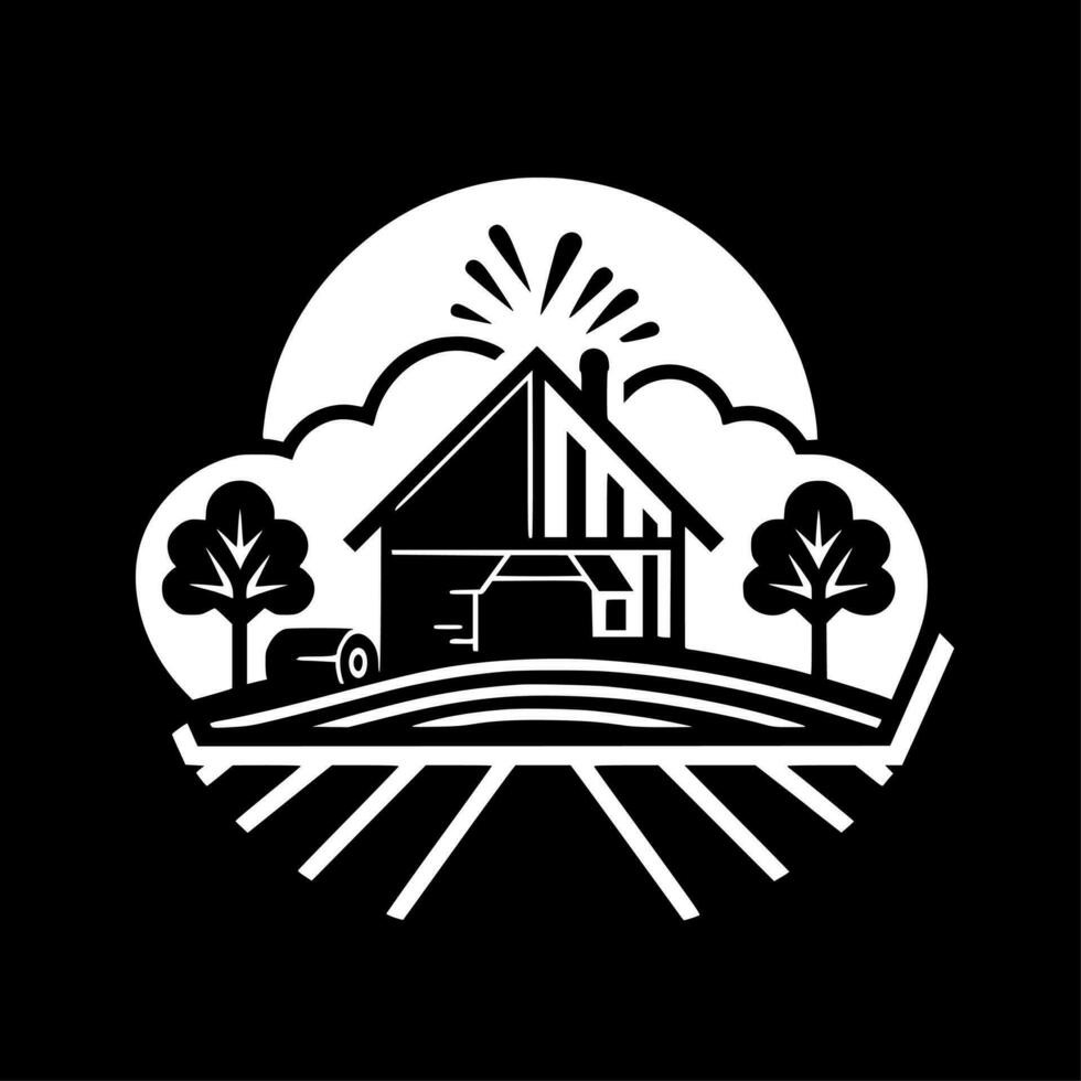 Farm, Black and White Vector illustration