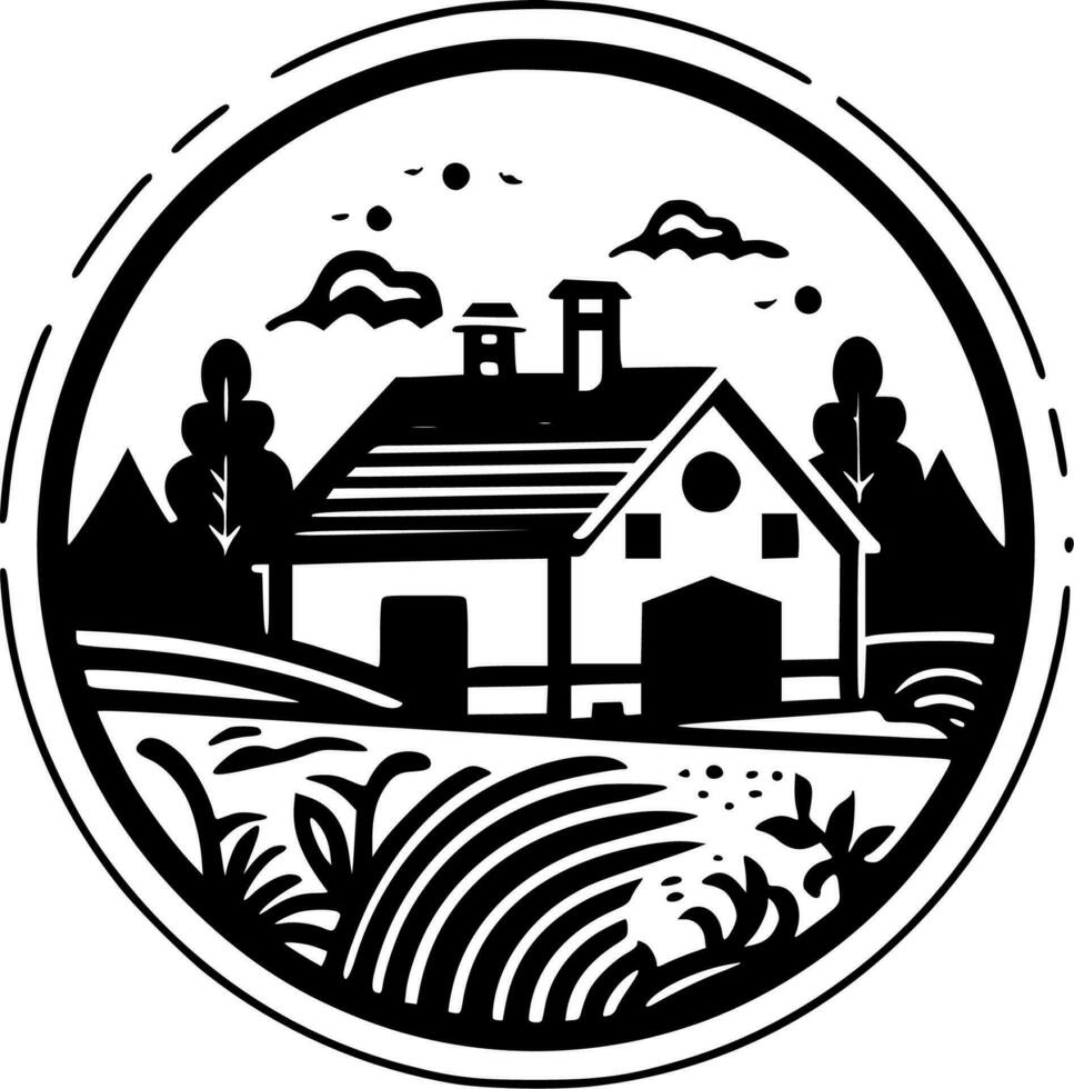 granja - negro y blanco aislado icono - vector ilustración