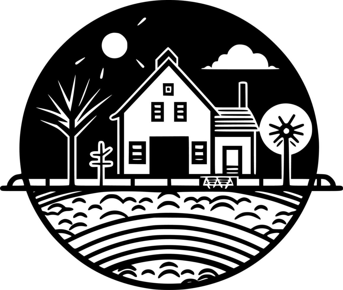 Farm, Black and White Vector illustration