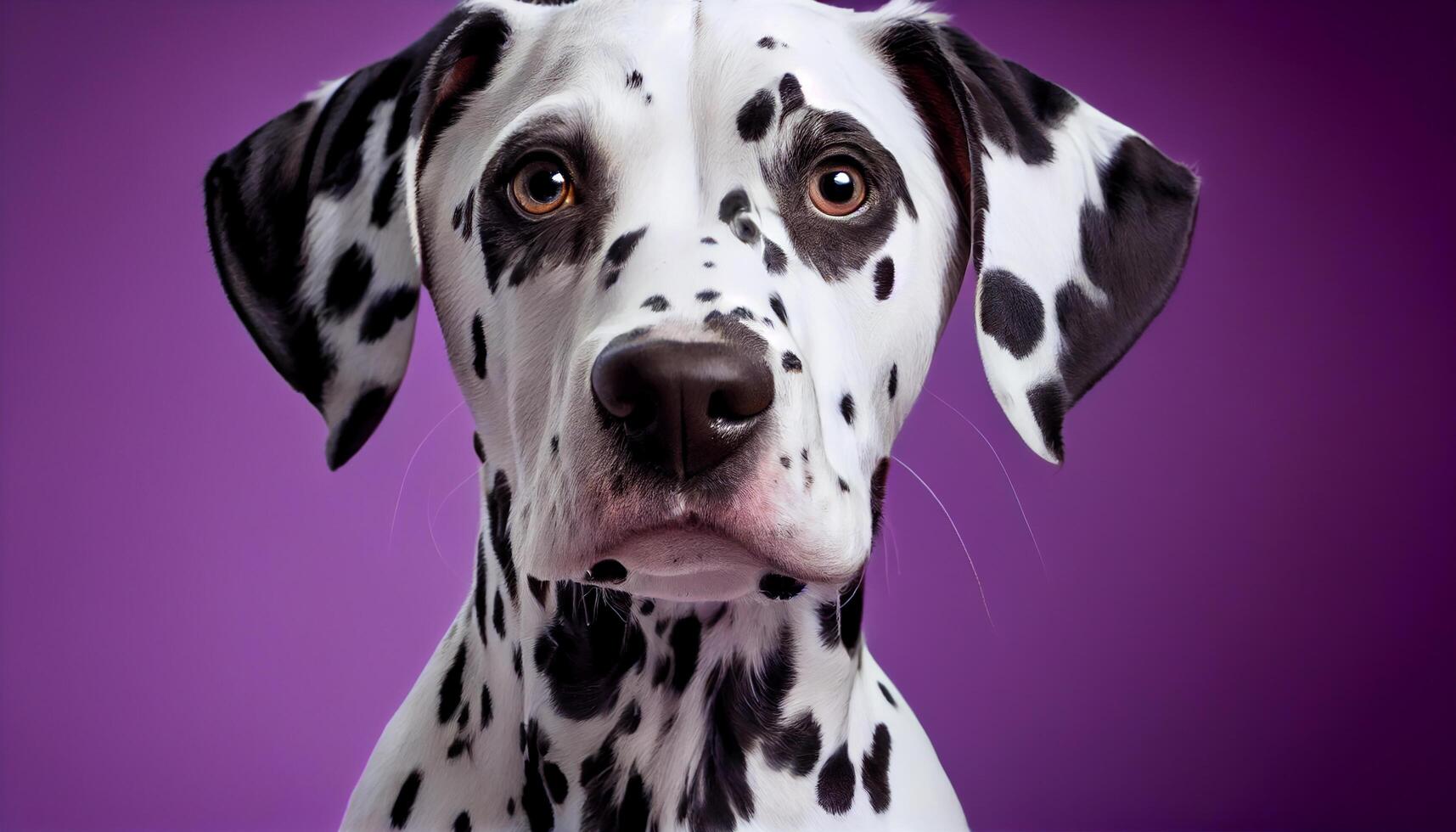 Spotted purebred Dalmatian puppy sitting in studio generated by AI photo