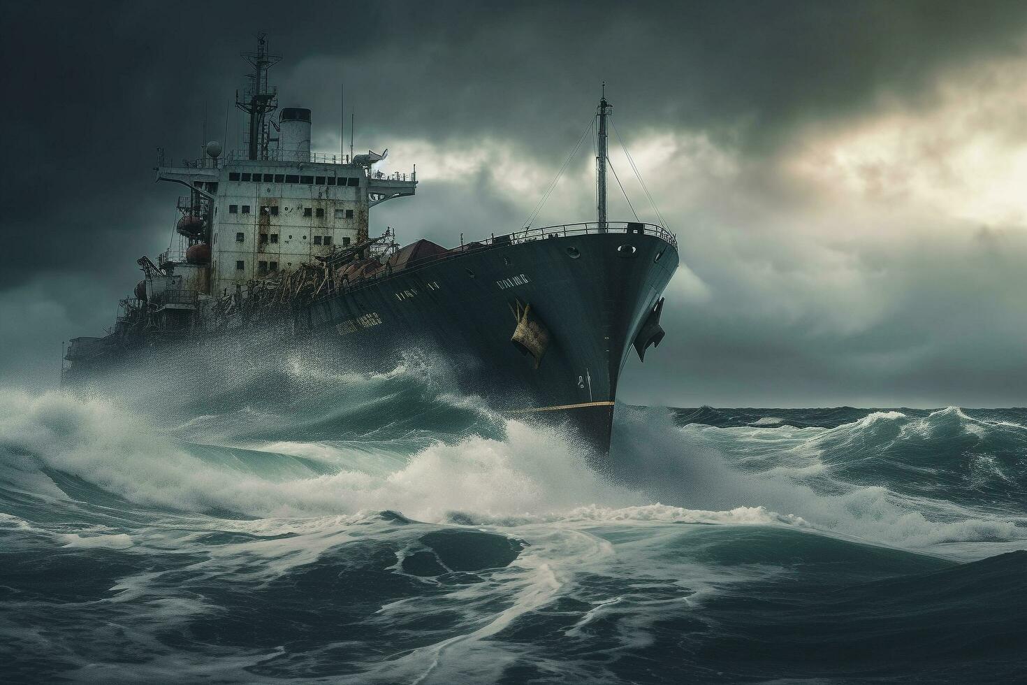 un Embarcacion en un tormenta Oceano ai generativo foto