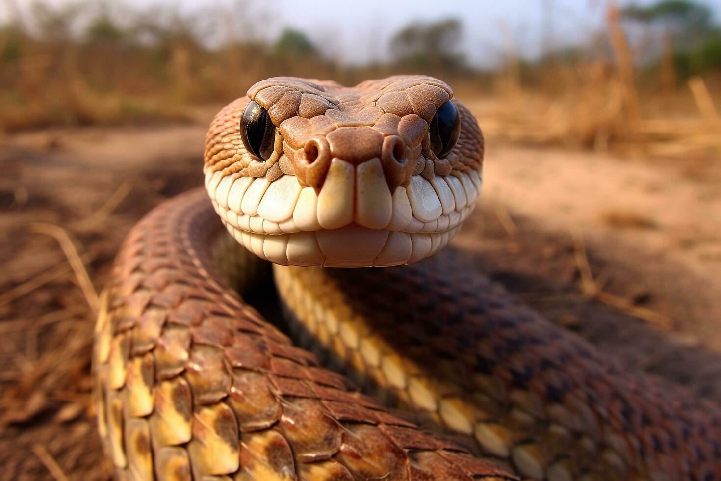 un serpiente con un blanco cara y un negro cabeza ai generativo foto