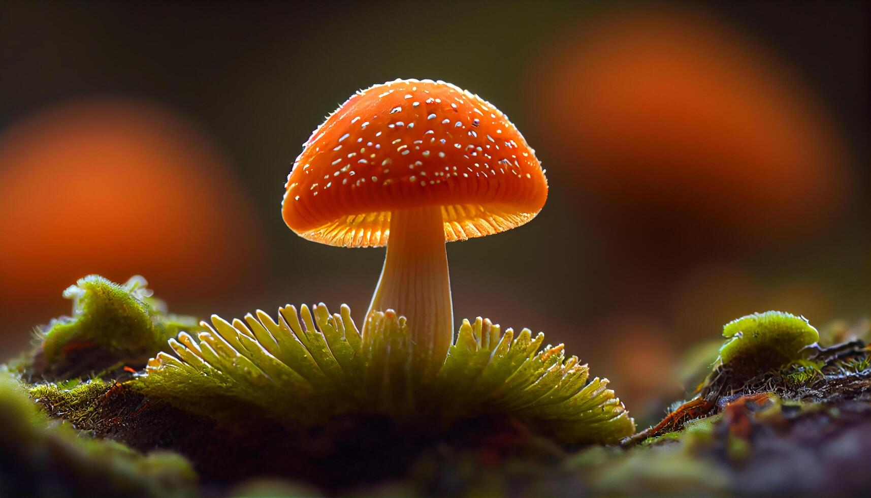 Nature beauty Macro fungus growth in autumn forest generated by AI photo