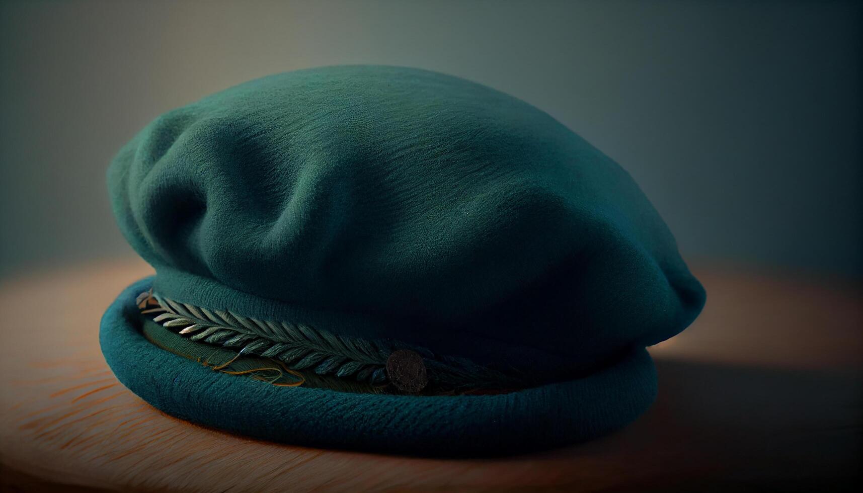 Cap and knit hat on wooden background generated by AI photo