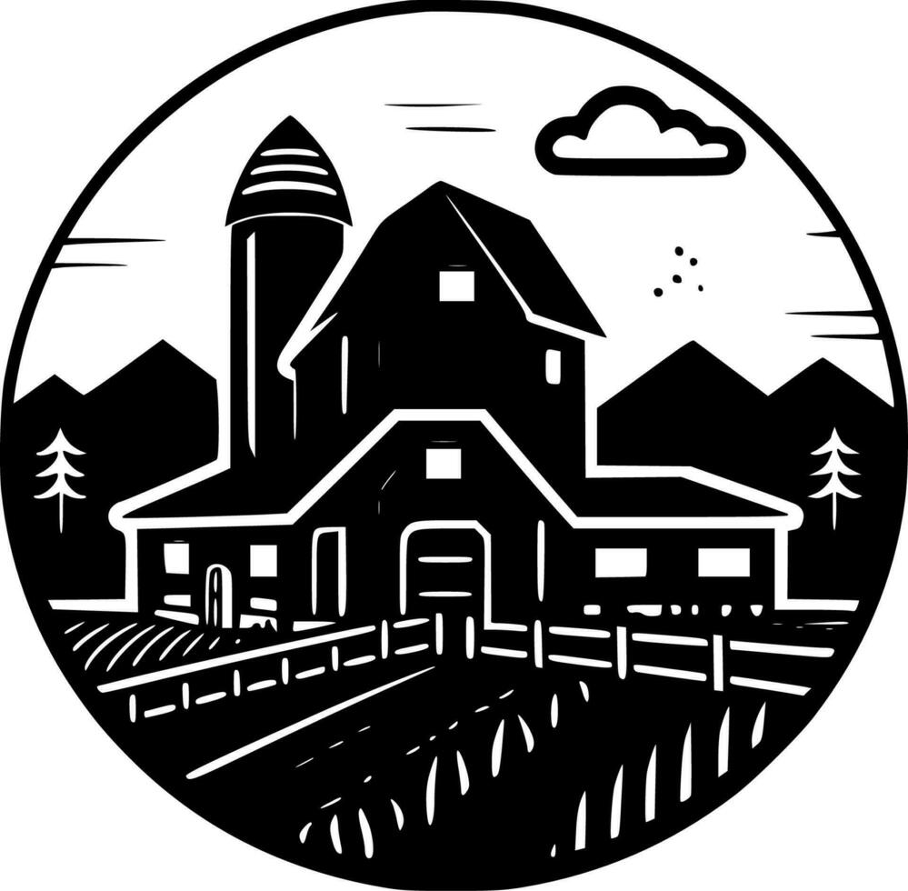 Farm, Black and White Vector illustration