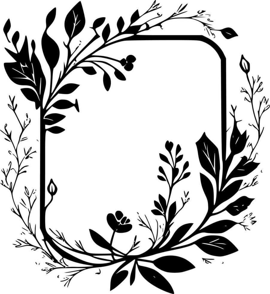 Floral Frame, Black and White Vector illustration