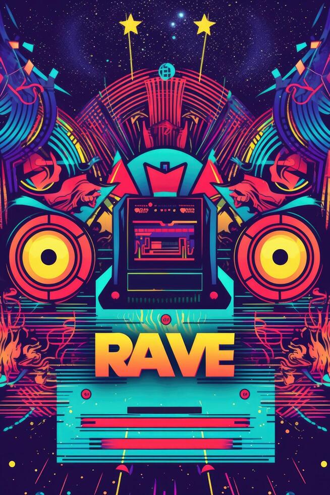 Rave party poster. Illustration photo