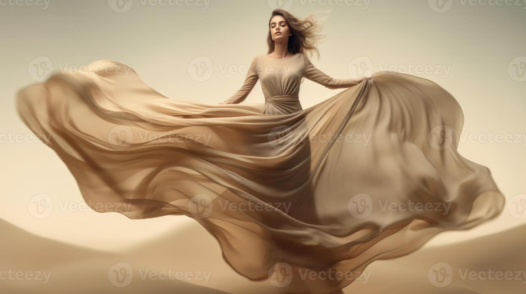 Fashion model in desert sand. Illustration photo