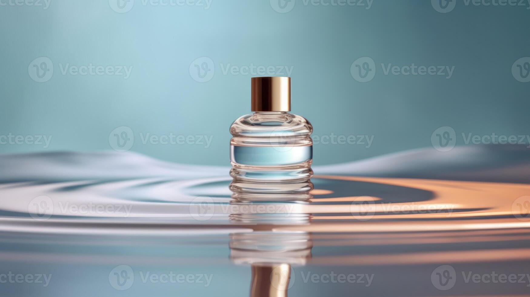 cosmético botella desplegado en el ondulado onda agua antecedentes. ilustración ai generativo foto