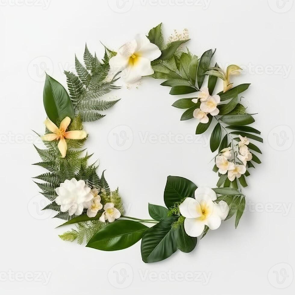 Green natural wreath on white. Illustration photo