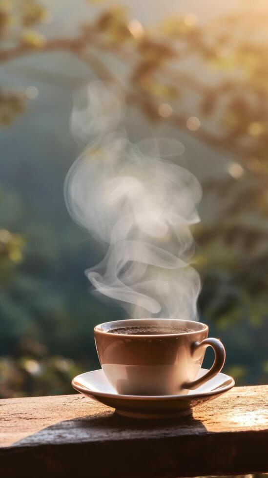 Cup of coffee on natural background. Illustration photo