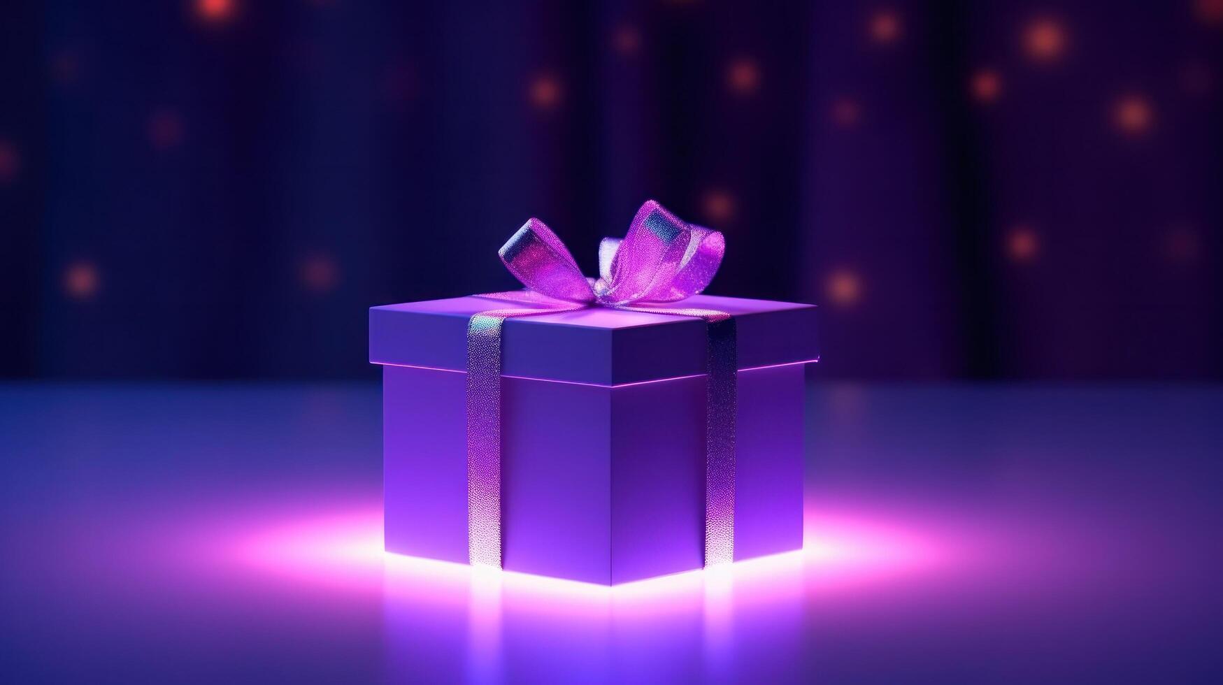 Violet magic gift box. Illustration photo