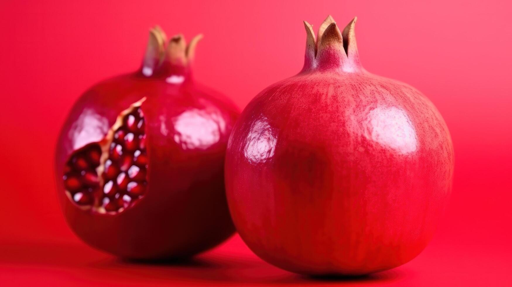 Pomegranate fruit on red background. Illustration photo