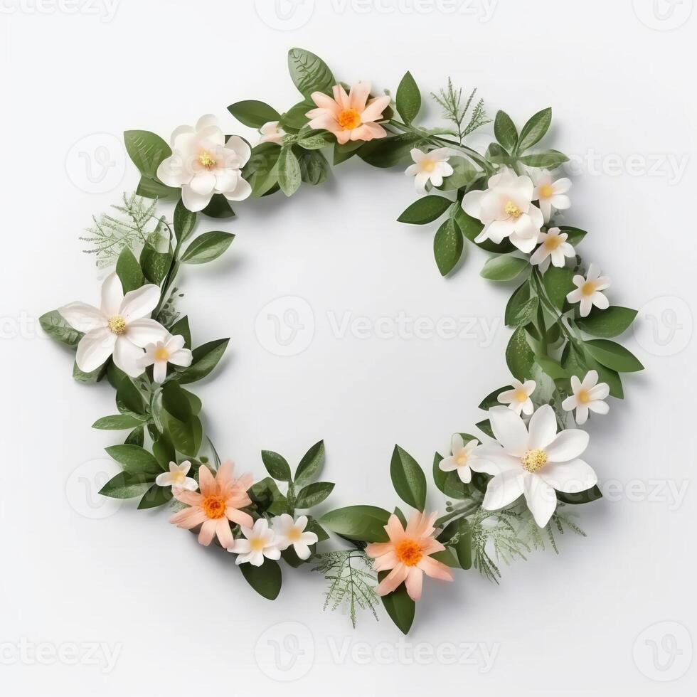 Green natural wreath on white. Illustration photo