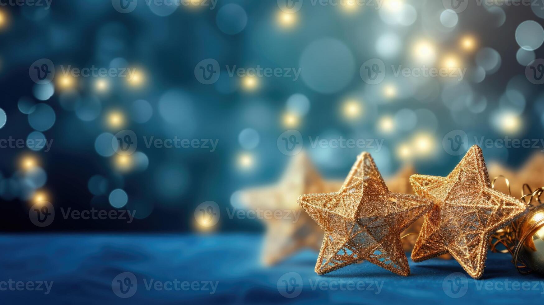 Blue holiday background with golden stars. Illustration photo