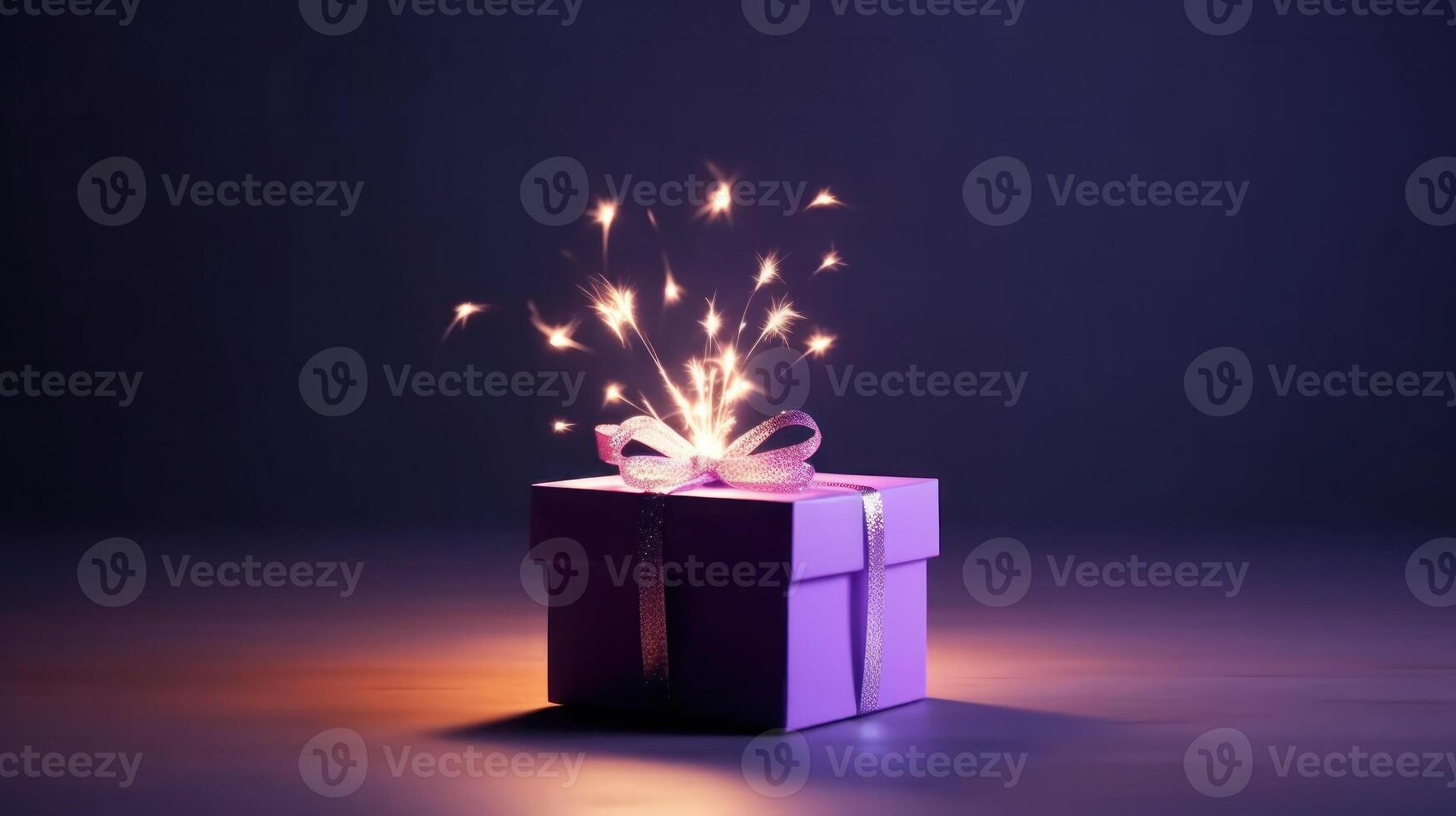 Violet magic gift box. Illustration photo