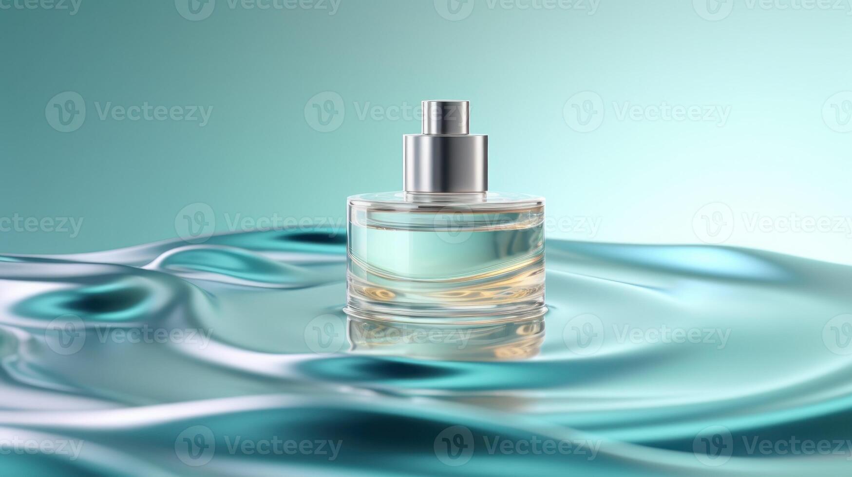 Cosmetic bottle displayed on the wavy ripple water background. Illustration photo