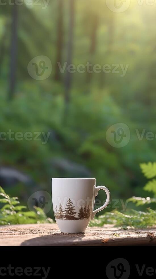 Cup of coffee on natural background. Illustration photo