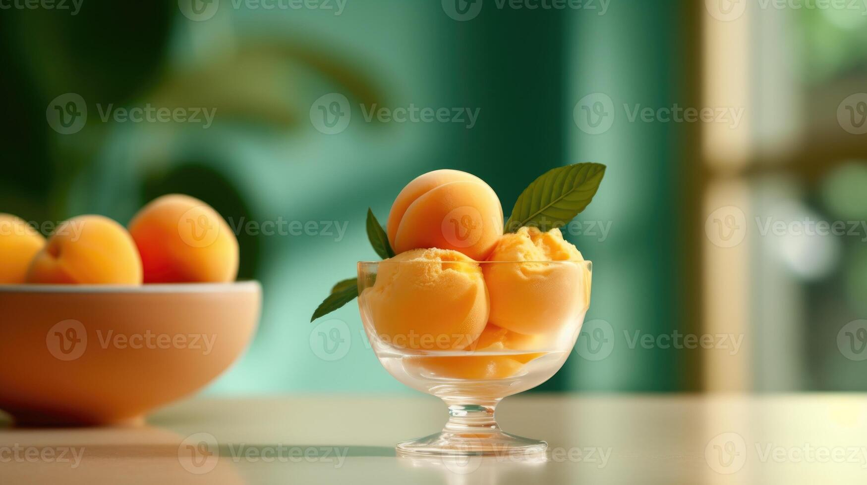 Peach ice cream with mint. Illustration photo