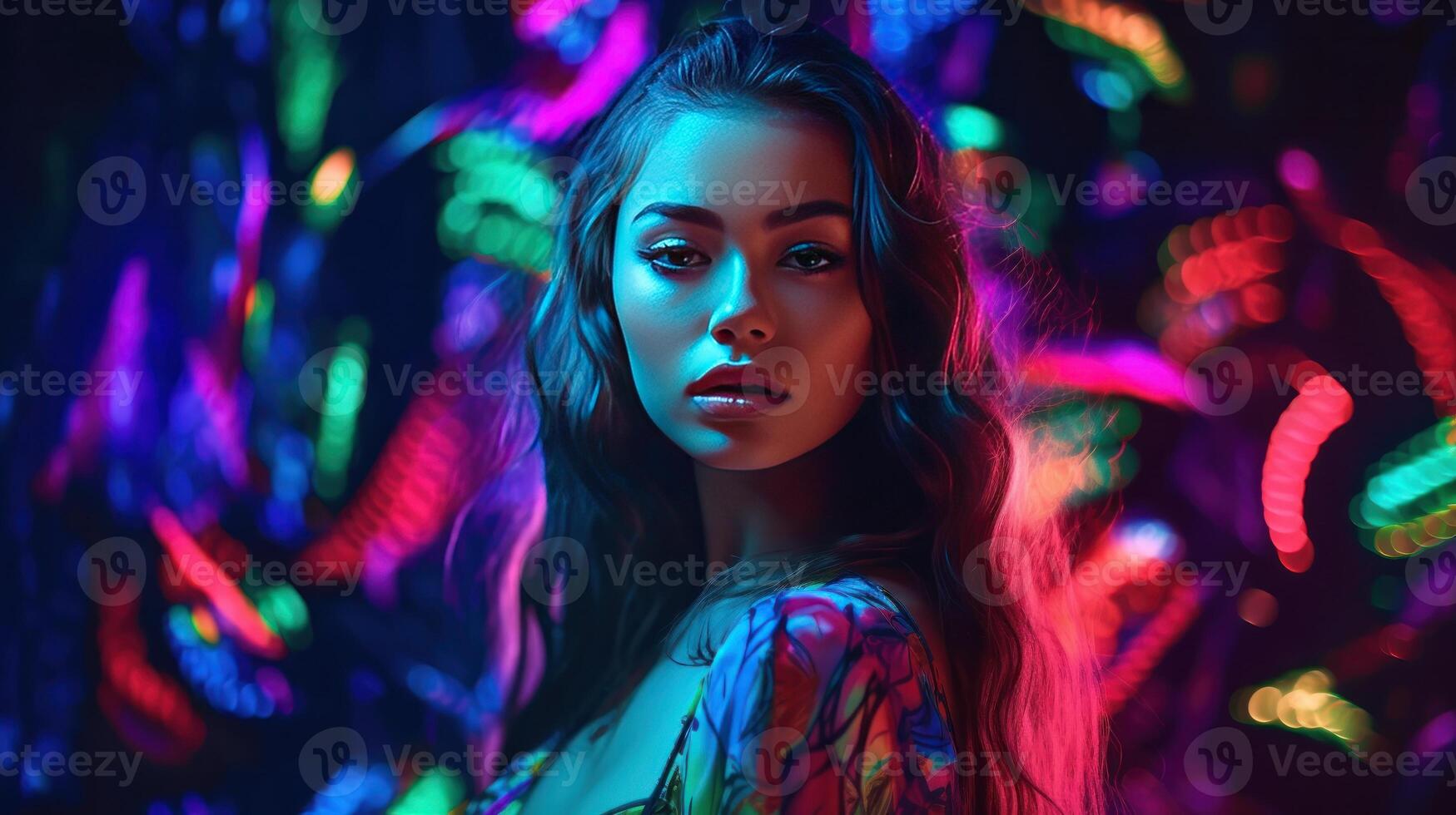 Neon girl in night club. Illustration 24569768 Stock Photo at Vecteezy