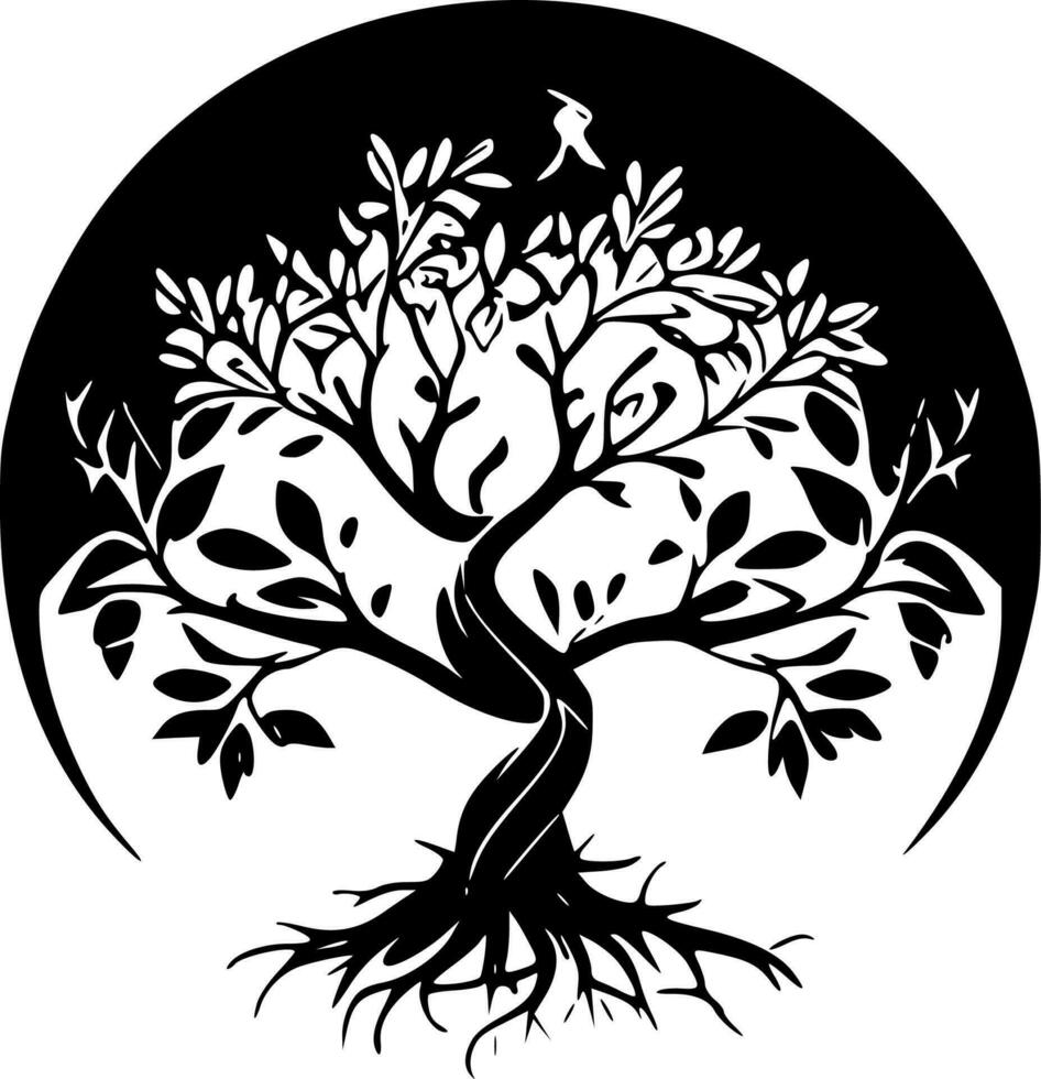 Tree of Life - Black and White Isolated Icon - Vector illustration