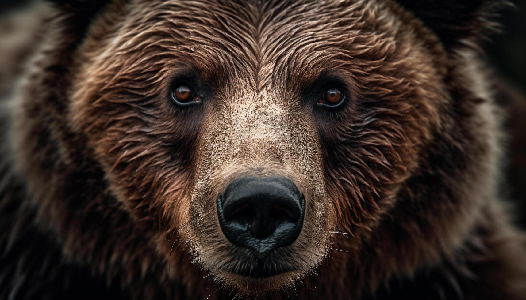 Large grizzly bear looking at camera in forest generated by AI photo