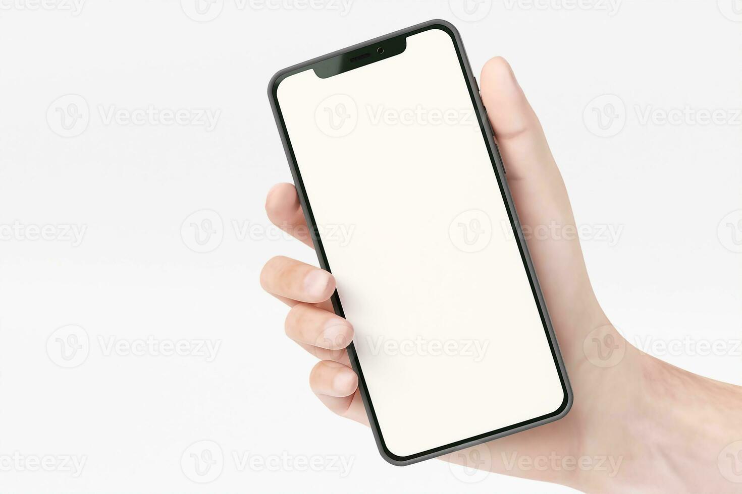 Smartphone mockup in a hand holding it photo