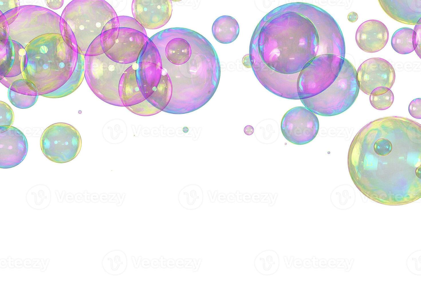 Soap bubbles top border overlay white background photo