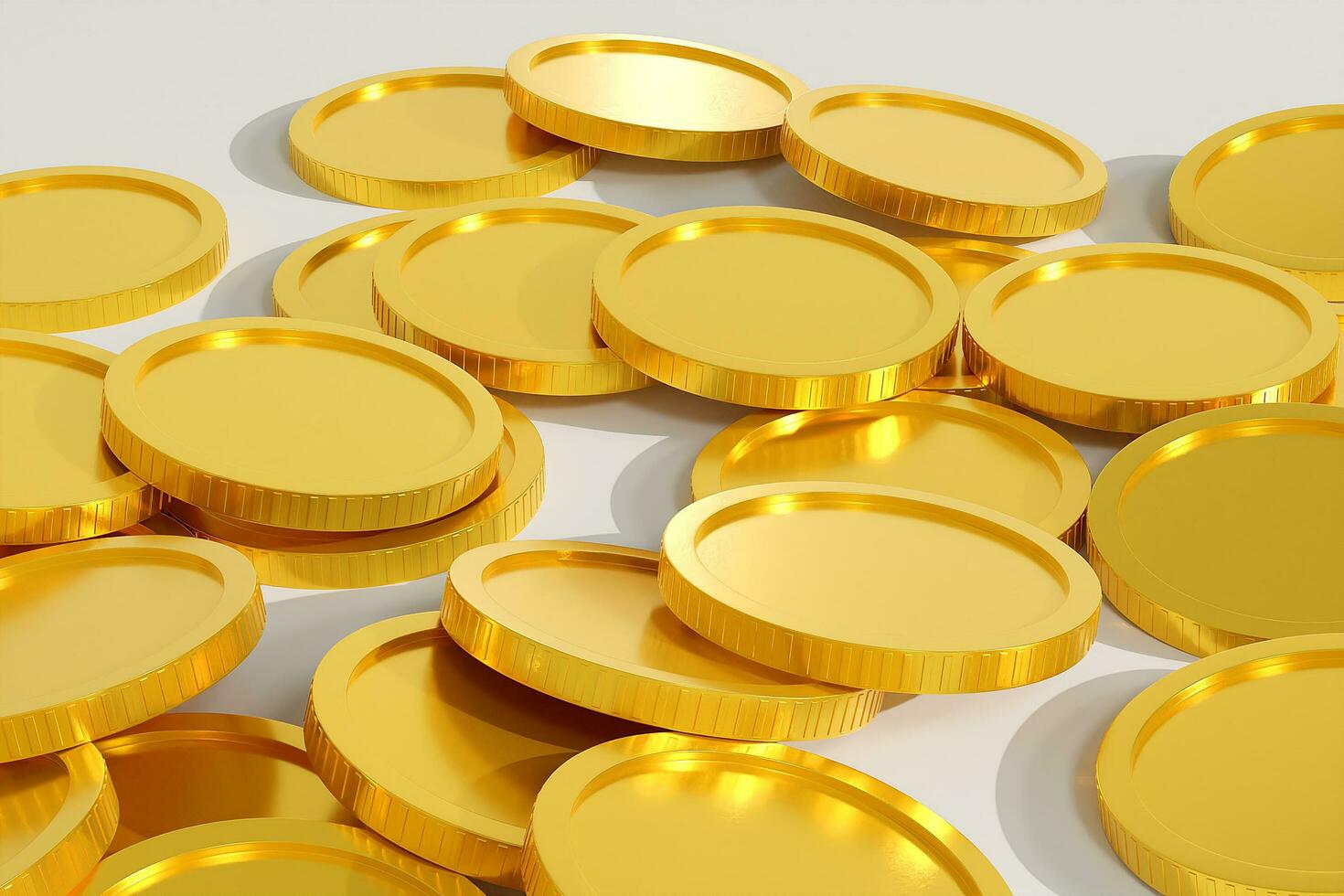 Golden coins on the white background photo