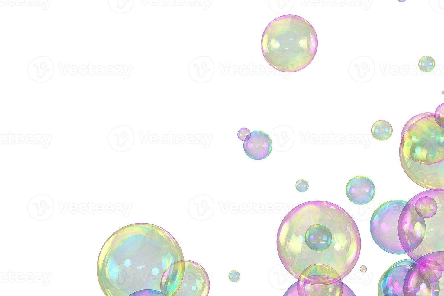 Soap bubbles corner overlay white background photo