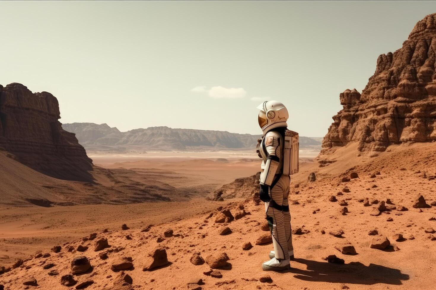 Astronaut in Wadi Rum desert, Jordan. Mixed media, astronaut on mars ...