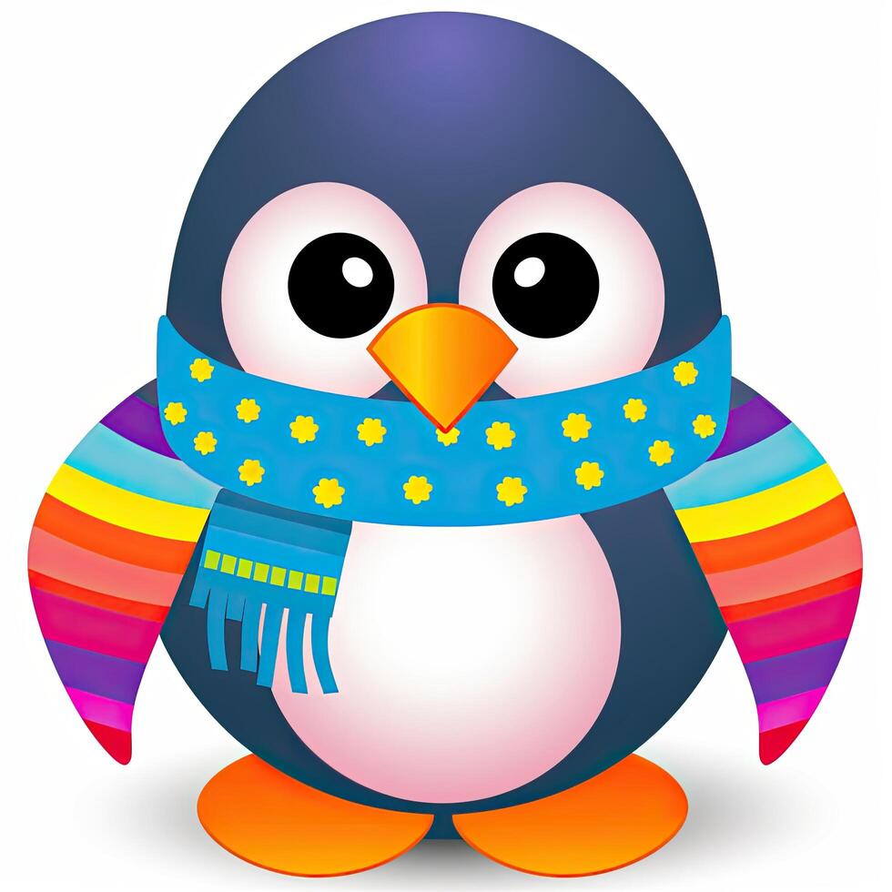 Baby penguin cartoon illustration. Baby penguin illustration with colorful bodies. Beautiful baby penguin cartoon design collection on white backgrounds. Penguin babies with happy faces. . photo