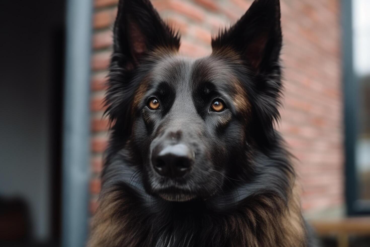 Portrait of a German Shepherd on the background of a brick wall photo