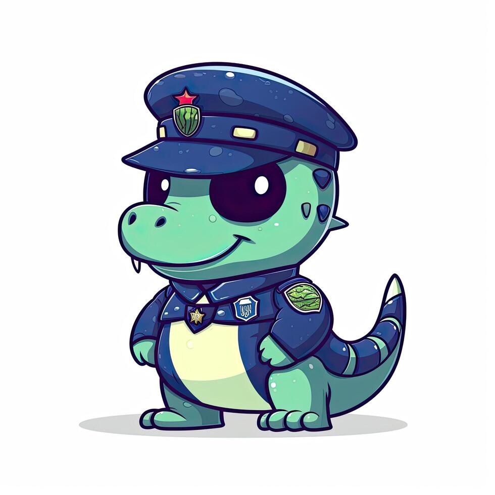 Police crocodile baby cartoon design. Cute crocodile baby police cartoon illustration on a white background. Colorful crocodile for kids coloring pages. Colorful police crocodile cartoon. photo